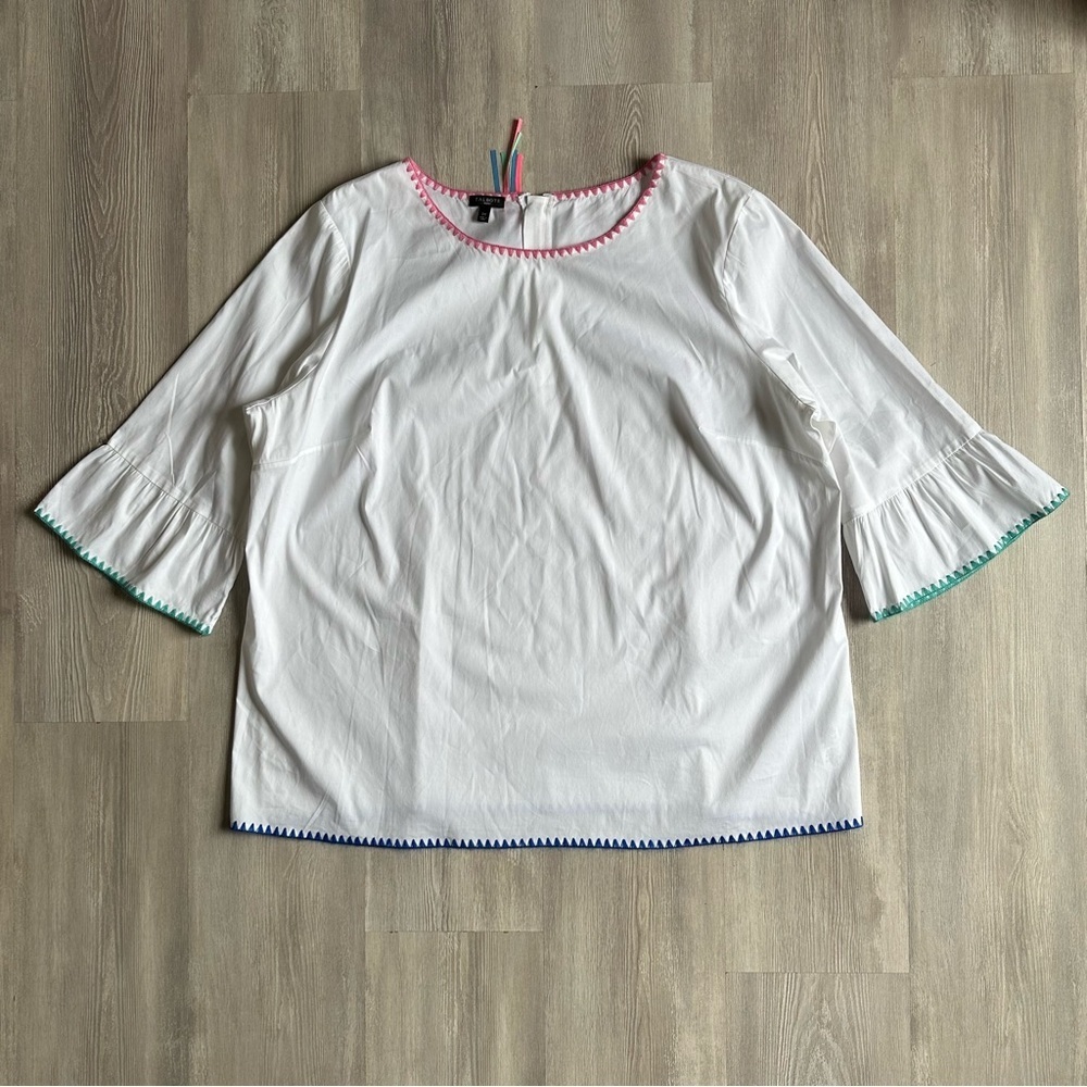 Talbots White Blouse with Multicolor Trim